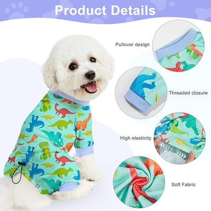 Bienbee Dog Pajamas, 4 Pack Dog Recovery Suit Shedding Suit Cute Soft Puppy Clothes Dogs Pjs Onesies Jammies Adjustable Breathable & Stretchy Clothes for Small Medium Large Dogs Girl Boy Puppy-L