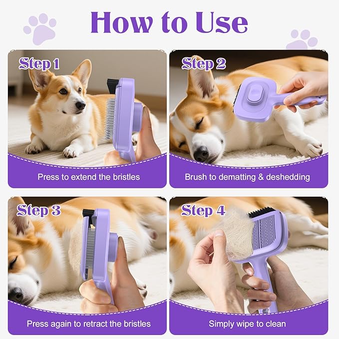 Self Cleaning Dog Brush for Shedding - Bristle Brush and Long/Short Needles Design, Skin Friendly, Slicker Deshedding Dog Brush, Hair Removal for Long & Short Haired Pets