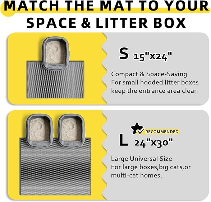 Cat Litter Mat, 30"X24" Large Double Layer Litter Trapping Mat, Waterproof/Urineproof, Easy to Clean Kitty Litter Mats for Floor, Scatter Control (Grey-1Pack)