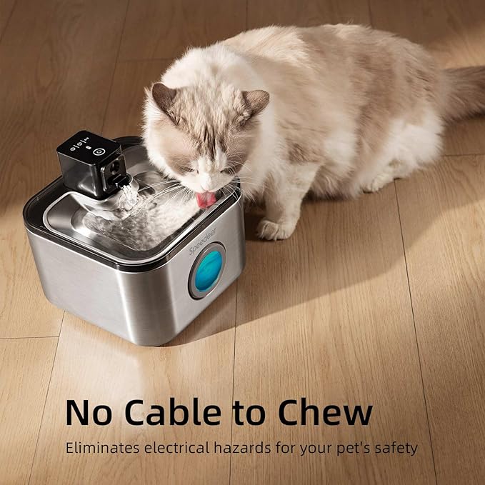 Wireless Cat Water Fountain Stainless Steel, 135oz/4L | Cordless Design, Motion Sensor, 4000mAh Battery Operated Pet Fountain, 3 Water Modes, 20dB Quiet Pump, Multi-Filtration