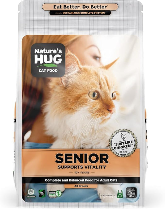 Nature's HUG Hypoallergenic Dry Cat Food for Senior Support Vitality – Complete & Balanced Nutrition, Sensitive Stomach Support, High-Protein, Grain Free – 4lb