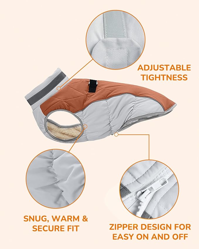 Dog Winter Coat for Small Dogs, Adjustable Puppy Warm Jackets in Cold Weather, Reflective Pet Fleece Vest with External Attachment Points, Zippered Cold-Weather Dog Winter Clothes, XS Brown