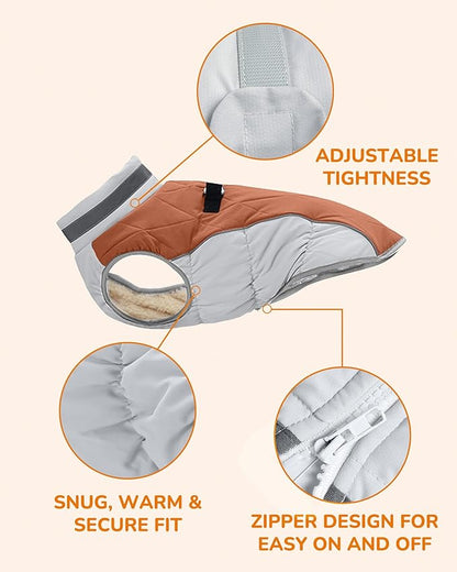 Dog Winter Coat for Small Dogs, Adjustable Puppy Warm Jackets in Cold Weather, Reflective Pet Fleece Vest with External Attachment Points, Zippered Cold-Weather Dog Winter Clothes, XS Brown