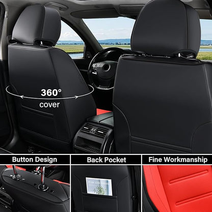 Coverado Car Seat Covers, Front Covers for Cars, Car Seat Cover Front Seats, Car Seat Protector Waterproof, Leather Car Seat Cushion, Universal Interior Covers Seat Protectors for Most Cars Black-Red