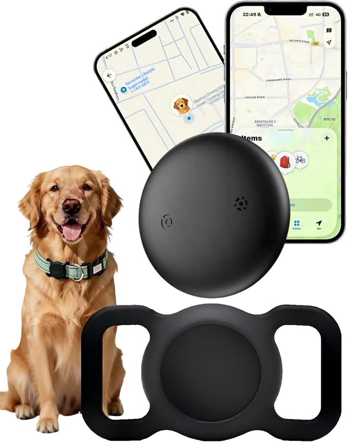 GPS Tracker for Dogs (iOS & Android), No Subscription Real-Time Tracking | Bluetooth Smart Finder Tag Works with Google Find Hub & Apple Find my App, Anti-Lost for Pet Items Kitten Grey