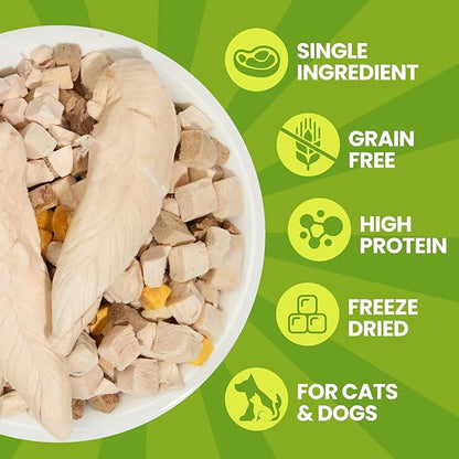 OPET Freeze Dried Cat Treats - Single Ingredient High Protein Pet Food, Healthy Training Snacks, Freeze Dried Food Toppers for Cats and Dogs, Grain Free (1.1 LB, Variety Chicken)