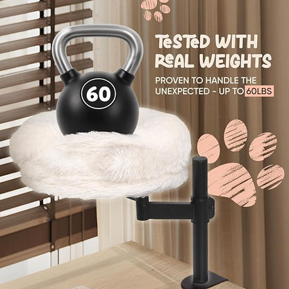 Cat Desk Bed with 360° Rotation & Height Adjustment, 60LB Capacity – Ultra-Plush Desk Mounted Perch Attachment, Table Cat Bed for Computer Desk, Washable Fluffy Hammock