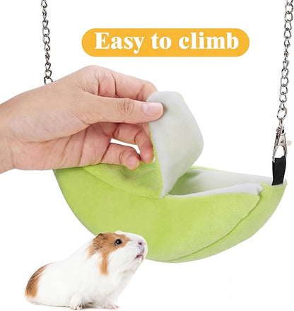 Jetec 2 Pcs Hamster Hammock Soft Bed Small Pet Animals Hamster Hanging House Cage Nest for Guinea Pig Rat Chinchilla Sleep and Play, Banana and Pineapple (Green)