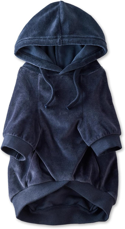Pet Passion Cooper II Organic Cotton Velour Dog Hoodie Pet Coat for Small, Medium and Large Dogs, Navy, X-Large (55-80 lbs)