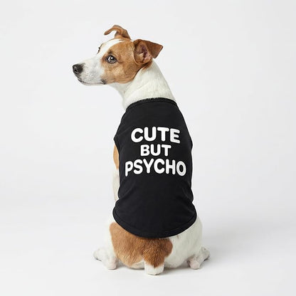 Fitwarm Cute But Psycho Dog Shirt, Summer Clothes for Small Dogs Boy Girl, Funny Pet Outfit, Black, White, XXL