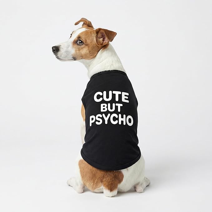 Fitwarm Cute But Psycho Dog Shirt, Summer Clothes for Small Dogs Boy Girl, Funny Pet Outfit, Black, White, Large
