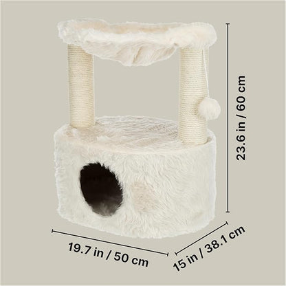 TRIXIE Baza Grande Cat Scratching Post 23,6 Inch - with Durable Sisal Rope and with Fluffy Hammock, Dangling Cat Toy & Cuddly Cat Cave - in Cream