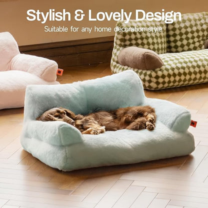 MEWOOFUN Cat Bed for Indoor Cats, Washable Dog Beds for Small Dogs & Cats, Fluffy Cat Couch with Non-Slip Bottom (Blue, 26.0" L x 19.0" W x 13.0" Th)