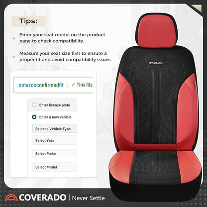 Coverado Car Seat Covers for Front Seats, Waterproof Automotive Seat Protectors 2-Pack, Leather & Mesh Driver Protectors Universal Fit for SUVs, Trucks, Sedans