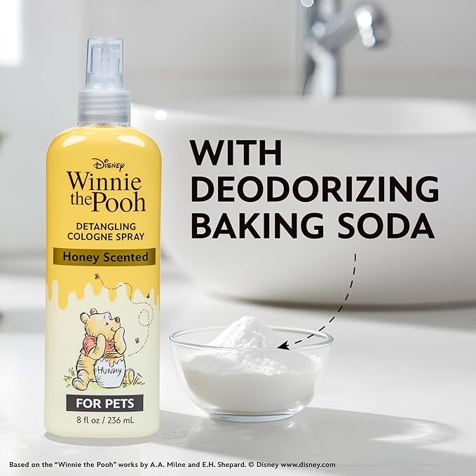 Disney Winnie the Pooh Detangling Cologne Spray for Dogs, Honey Scented Dog Fragrance with Conditioner, Gentle Care with Oatmeal, Baking Soda, Coconut Oil, 8oz