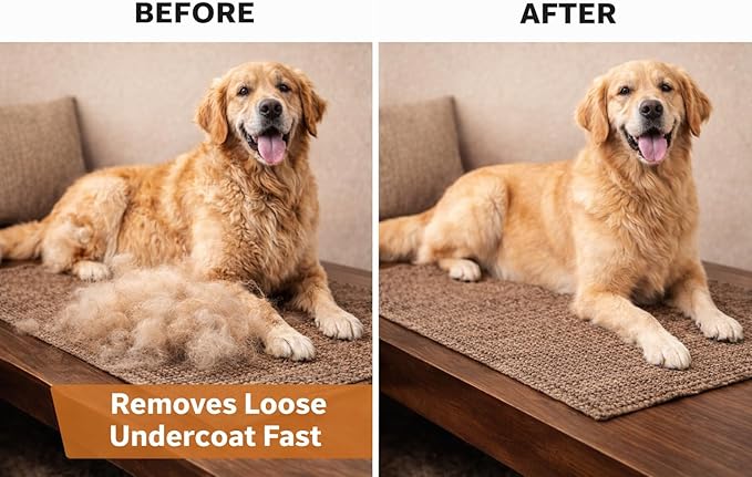 Field & Fur Dog Deshedding Tool, Undercoat Brush for Dogs & Cats, Removes Loose Fur, One-Click Release, Heavy Shedding Grooming Tool for Goldendoodles, Long Hair & Double Coats