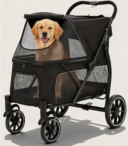 Large Dogs Stroller for Multiple Pets up to 100lbs, Ultra-Breathable Pet Stroller for Medium 2 Dogs，All-Terrain with& Mesh Dual-Window，1680D Waterproof Oxford Fiber (Black)