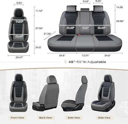 Coverado Car Seat Covers Full Set, Nappa Leather Seat Covers for Cars, Car Seat Protector Car Seat Cushion, Front and Back Seat Protectors Cushions Universal Fit for Most Cars Vehicles(Gray&Black)