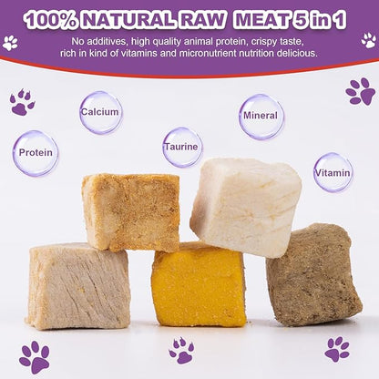 Dylan's cabin Cat Dog Food - Freeze Dried Dog Treats 5 in 1 Meat Chicken Duck Salmon Yolk Chicken Liver Meat Natural Human-Grade Cat Snack(142g)