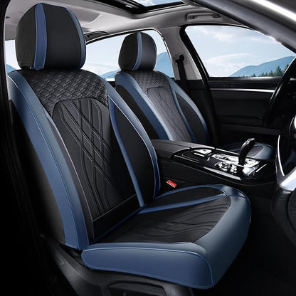 FLORICH Seat Covers Full Set Leather Cars Seat Cover Front and Rear 5 Seats Full Coverage Seat Cushion Protector Waterproof Automotive Interior Cover Universal Fit for Most Cars Trucks SUV, Black&Blue