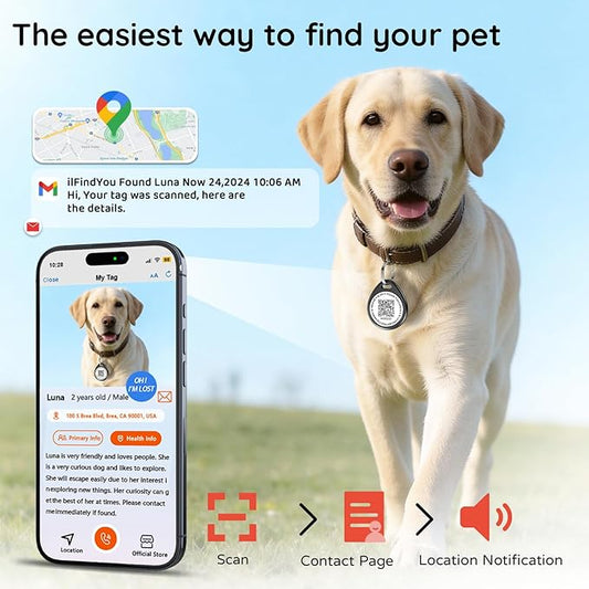 Dog Tags Personalized for Pets, Motels QR Code Dog Name Tags for Pet Collar, Online Profile, Scan Location Alerts, (Black Motels)