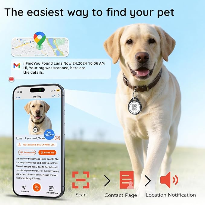 USA Bald Eagle Dog ID Tag, Patriotic QR Code Dog Tags for 4th of July Independence Day & USA 250th Anniversary, Personalized Anti-Lost Pet Name Tag for Small Medium Large Dogs Cats