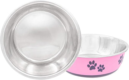 Food Bowl & Water Bowl for Dogs & Cats | Designer Series: Paw Print Detail, Stainless Steel & Pink, 13 oz (FPP-Pink S)