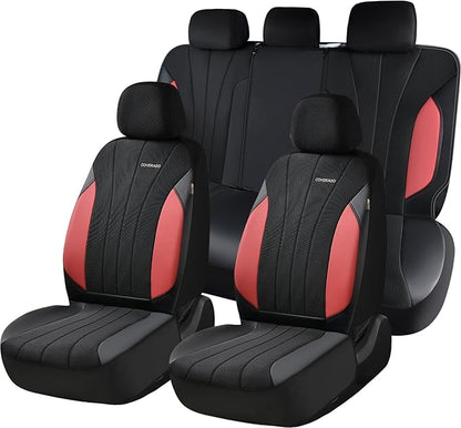 Coverado Car Seat Covers Full Set, Waterproof Automotive Seat Protectors 5 Seats, Red Driver Protectors Universal Fit for SUVs, Trucks, Sedans,Car Accessories