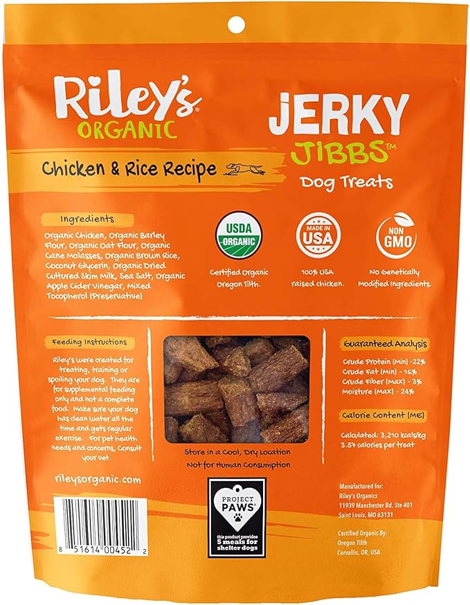Riley's Organics Jerky Jibbs Chicken & Rice Recipe Dog Treats 2 Pack 5 oz