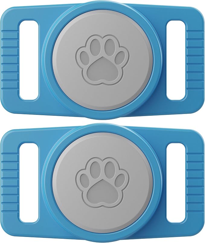 GOCII for Airtag Dog Collar Holder 2 Pack,Waterproof Dog Collar Holder for Apple AirTag(Gen 1 & 2),Silicone Air Tags Case for Dog Collars(Blue & Gray)
