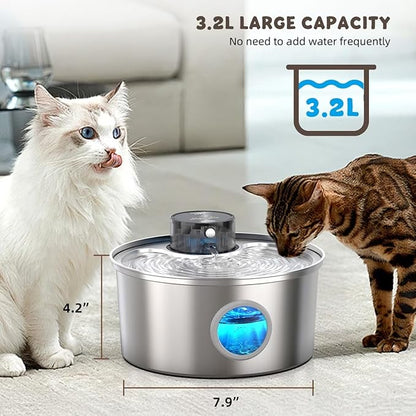 Casfuy PWL-003 Smart Motion Sensor Cordless Stainless Steel Dog & Cat Water Fountain, 108-oz