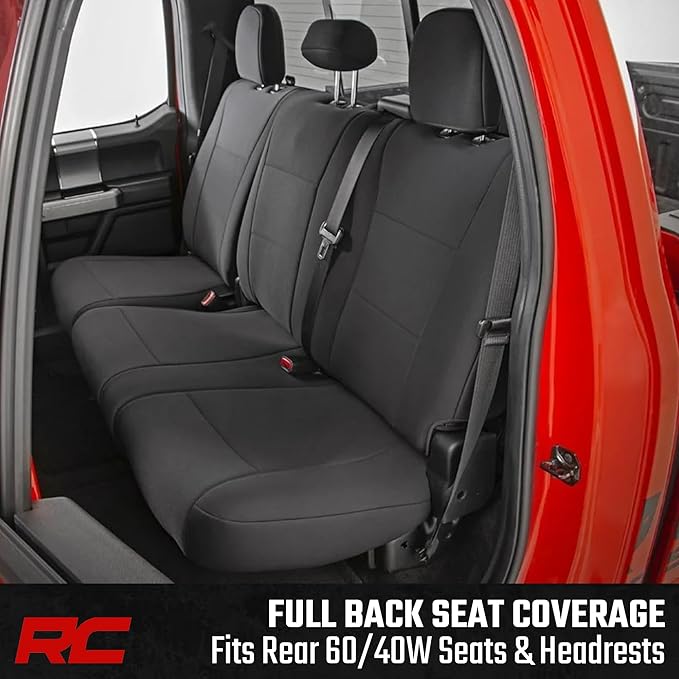 Rough Country Neoprene Front & Rear Seat Covers for Ford F-150, Lightning, F-250 & F-350 (2015-2026) Crew Cab w/Front Bucket Seats & Rear 60/40 Split