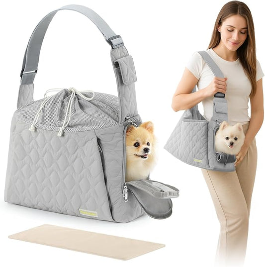 JourCraf Dog Carrier Sling for Small Dogs, Front Cat Sling & Cats Up to 15 lbs, Dog Purse with Adjustable Strap Front Zipper Pocket, Double Safety Feature, Hands Free for Travel
