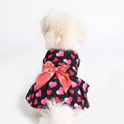 PUPTECK Print Dog Spring Dress Pet Costumes Apparel with Cute Bowtie Puppy Clothes Outfit, Heart, L