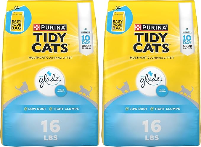 Purina Tidy Cats Clumping Multi Cat Litter, Glade Clear Springs - 16 lb. Bag (Pack of 2)