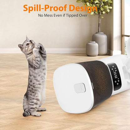Automatic Cat Feeders for Two Cats, 5L/20 Cups Double Automatic Cat Food Dispenser with 2 Stainless Bowls, Timer Setting 20 Portions 6 Meals Per Day, 10s Meal Call (White)