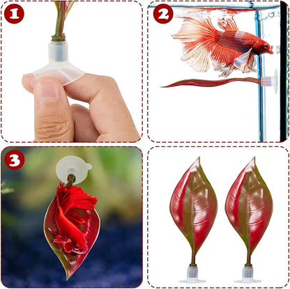 WILLBOND 2 Pcs Red Silicone Betta Fish Bed Leaf Hammock Betta Fish Tank Accessories Decorations for Aquarium Ornaments, Practical Resting Spot, Comfortable and Safe