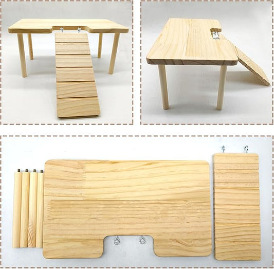 Wooden Hamster Platform with Ladder Rat Climbing Activity Playground Platform Cage Accessories Decor for Dwarf Syrian Hamster Gerbil Rat Mice (Middle)