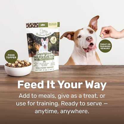 BADLANDS RANCH Superfood Nuggets – Freeze-Dried Raw Dog Treat & Food Topper, Nutrient-Dense Beef Tripe & Kale Formula, High Protein, No Artificial Additives, 8oz Bags (4-Pack Bundle)