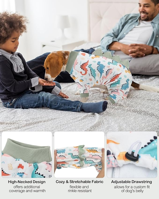 CuteBone Dinosaur Costume Dog Pajamas, Stretchy Spandex Crystal Velvet Sleepwear Coat for Small Dogs, Soft & Warm Pet Outfit Clothes for Cold Weather, Cozy Pullover Design COSP17XL
