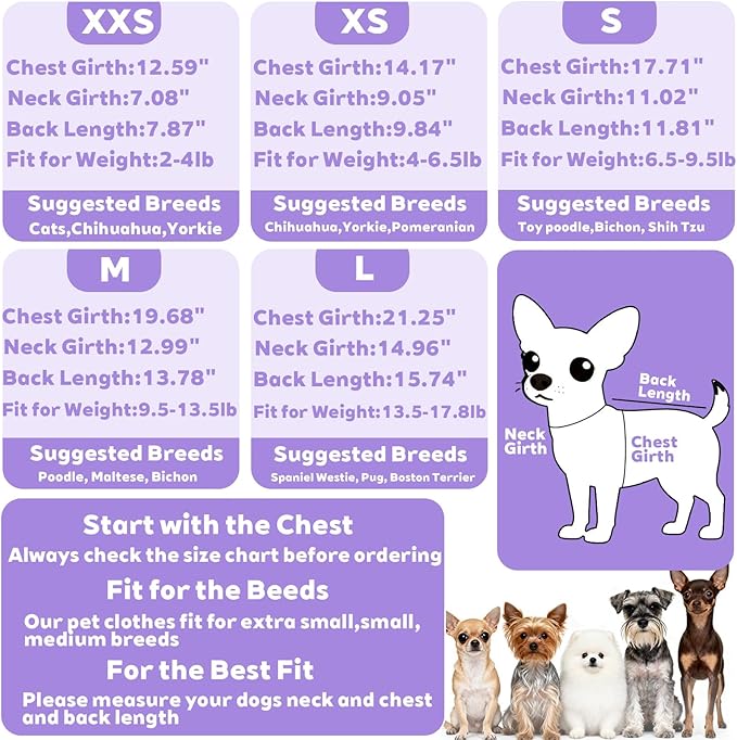 Dog Pajamas Dog Sweater for Small Dogs Girl Boy Winter Warm Soft Puppy Pjs Stretchy Jumpsuit Doggie Pet Clothes Outfits XXS~L (Purple, Small)