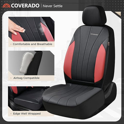 Coverado Seat Covers Full Set, Automotive Car Seat Protectors 5 Seats, Red Driver Protectors Universal Fit for SUVs, Trucks, Sedans,Car Accessories