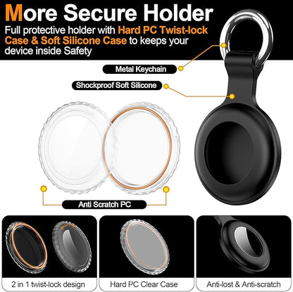 1|2|4Pack for Apple AirTag Holder,For Air Tag 2nd &1st Genaretion,Waterproof GPS Tracker Air Tag Keychain with Cover Anti-Scratch Silicone for Air-Tag Case for Pets,Kid,Luggage-White+White+Black+Black
