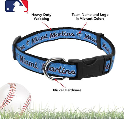 MLB Miami Marlins Licensed PET COLLAR- Heavy-Duty, Strong, and Durable Dog Collar. Available in 29 Baseball Teams and 4 Sizes
