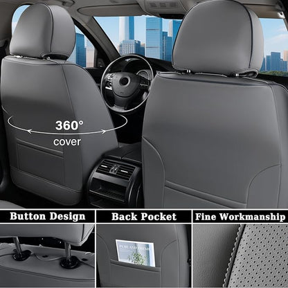 Coverado Car Seat Cover Full Set, Waterproof Front and Back Seat Covers for Cars, 5-Pack Leather Seat Covers, Car Seat Protectors, Driver Seat Cushions Fit for Most Vehicles Gray