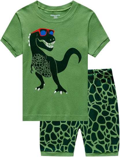 Popshion Boys Pajamas 100% Cotton Toddler Clothes Summer Pjs for Boy Planet Dinosaur Sleepwear Kids Short Sets 2-10 Years