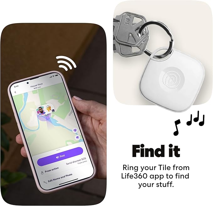 Life360 Tile - Bluetooth Tracker, Keys Finder and Item Locator for Keys, Bags and More. Phone Finder. Both iOS and Android Compatible. 1-Pack (White)