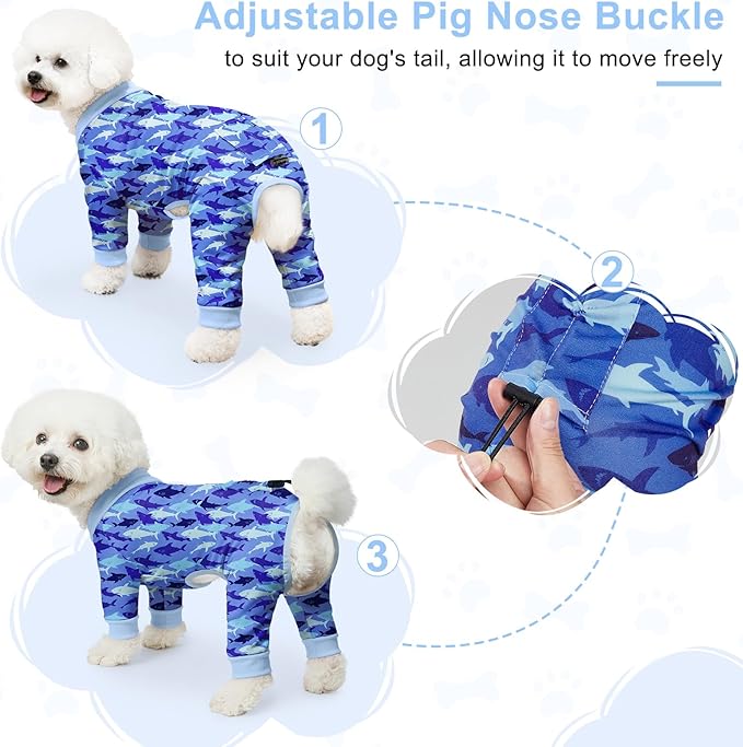 Bienbee Dog Pajamas, 4 Pack Dog Recovery Suit Shedding Suit Cute Soft Puppy Clothes Dogs Pjs Onesies Jammies Adjustable Breathable & Stretchy Clothes for Small Medium Large Dogs Girl Boy Puppy-L