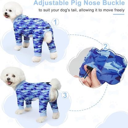Bienbee Dog Pajamas, 4 Pack Dog Recovery Suit Shedding Suit Cute Soft Puppy Clothes Dogs Pjs Onesies Jammies Adjustable Breathable & Stretchy Clothes for Small Medium Large Dogs Girl Boy Puppy-L