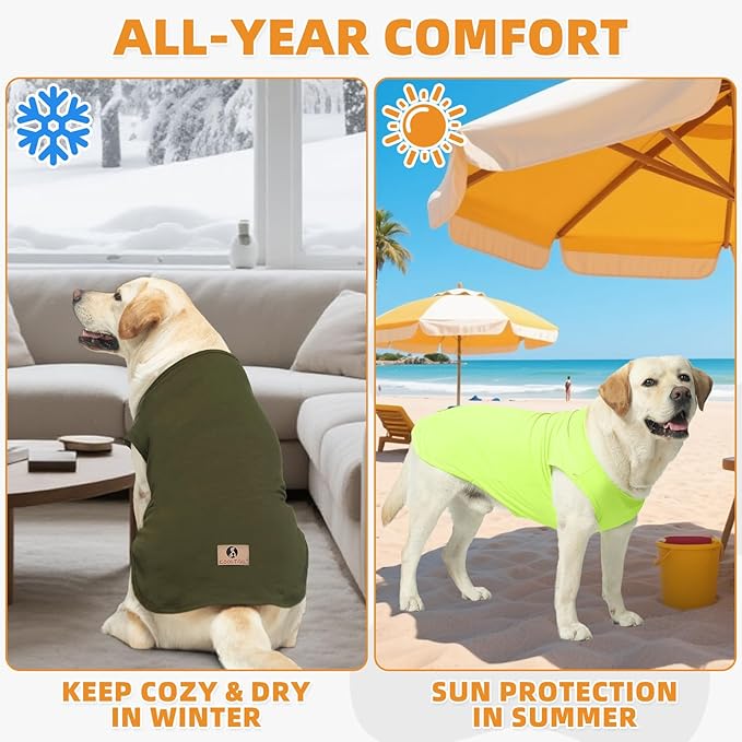 KOOLTAIL Dog Clothes for Large Dogs, 2 Pack Cotton Fall/Winter Warm Dog T Shirts Coats for Outdoor, UV & Insect Protection Anti-Hair Loss & Lightweight Pet Vest Tank Tops Apparel, Green&Light Green, L